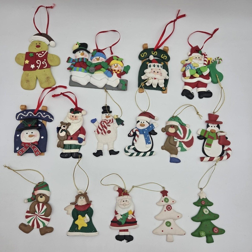 Vintage Lots of 15 Christmas Ornament Assorted Polymer Clay